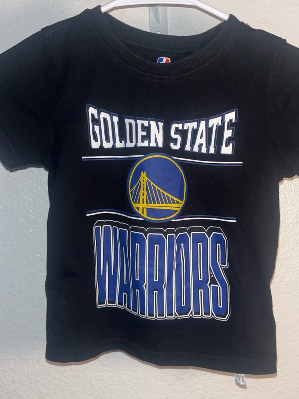 NBA Kids Black Golden State Warriors Graphic Tee with Blue and Yellow Logo
